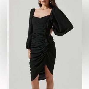ASTR THE LABEL Athens black speckle ruched dress